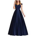 Donkerblauwe Satijnen Chique jurken  voor een Bruiloft V-hals  in maat XL Maxi voor Dames 