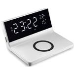 WE Wekker met inductielader tot maximaal 15 W, dubbel alarm, instelbare helderheid, 1 USB-poort voor het opladen, weergave van de tijd, de binnentemperatuur en de datum