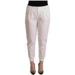White Cotton Mid Waist Tapered Cropped Pants MET , White , Dames