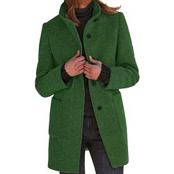 Wintermantel voor dames, lange wollen jas, slimfit, trenchcoat, warme damesjas, casual zakelijke blazerjas met ingekerfde kraag, zakken, losse outwear, comfortabele overgangsjas, groen, XXL