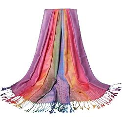 Womens jacquard katoenen sjaal kleurrijke etnische stijl sjaal kwastje sjaal haar wrap sjaal, roze, Eén Maat