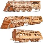 Wood Trick Atlantic Express Train 3D Wooden Puzzles for Adults and Kids to Build - 26.7x4 - Rides up to 9 ft - Mechanical Locomotive Model Kit for Adults and Kids