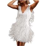 Retro Witte Kanten Stretch Bloemen Party jurken  voor een Bruid  voor de Lente V-hals  in maat XL met Lange mouwen Midi / Kuitlang voor Dames 
