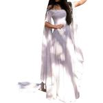 Retro Witte Kanten Stretch Bloemen Party jurken  voor een Bruid  voor de Lente V-hals  in maat XXL met Lange mouwen Maxi voor Dames 
