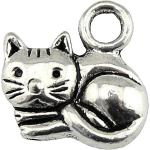 Grijze Zilveren Handgemaakte Antiek look Bedels met motief van Katten 