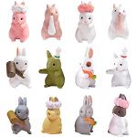 XiXiRan Miniatuur konijnenfiguur, 12 stuks, schattige miniatuur konijnen, konijnenfiguur, mini-hazen figuur, dierentuindieren figuur, paasdecoratie figuur, miniatuur ornamenten kit, miniatuur bonsai decor
