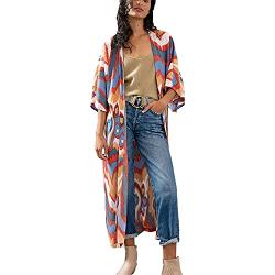 YouKD Bohemian cardigan maxi-jurk voor dames, strandbedekking, lange kimono, robs, eenheidsmaat, regenboog, One size