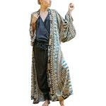 Bohemian Grijze Handwas Bloemen Kimono's  voor de Zomer  in Onesize voor Dames 