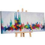 YS-Art acryl schilderij Barcelona kleuren | Handgeschilderd | 115x50cm | Wandafbeelding | Moderne kunst | Canvas | Unicaat | Meerkleurig