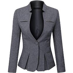 YYNUDA Dames slim fit blazer zomer elegant pak jas met één knoop kort voor kantoor business, donkergrijs, L