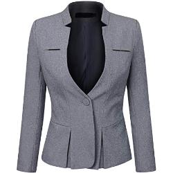 YYNUDA Dames slim fit blazer zomer elegant pak jas met één knoop kort voor kantoor business, lichtgrijs, L