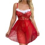 Sexy Rode Mesh Handwas Nachthemden  voor een Kerstmis  in maat XL voor Dames 