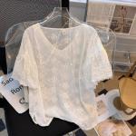 Casual Witte Polyester Blouses met V-hals  voor de Zomer  in maat XL voor Dames 