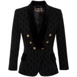 Zwarte dubbelrijige jas met logoprint Elisabetta Franchi , Black , Dames